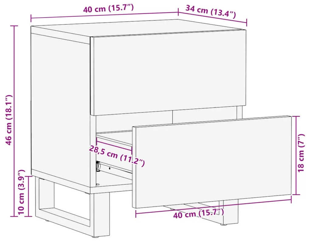 Mesas de cabeceira 2 pcs 40x34x46 cm mangueira áspera maciça