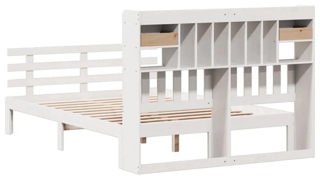 Cama com estante sem colchão 140x200 cm pinho maciço branco