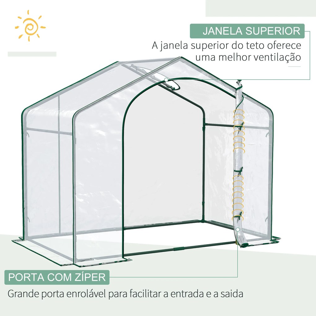 Outsunny Estufa Transparente de Jardim 180x100x168 cm Estufa de Jardim com Porta Enrolável e Estrutura de Aço Transparente