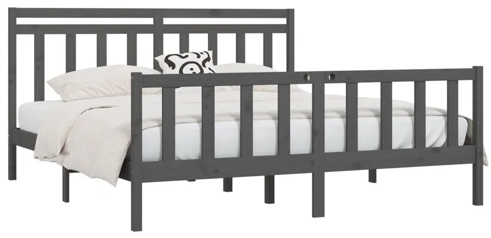 Estrutura de cama 200x200 cm madeira de pinho maciça cinzento