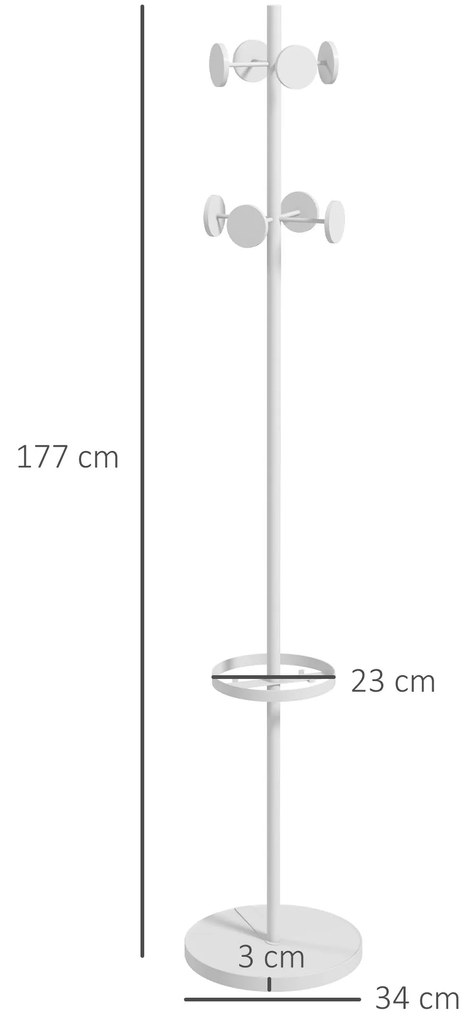 HOMCOM Cabide de Pé com Suporte para Guarda Chuvas Cabide de Pé para R