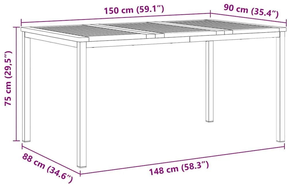Mesa de Jantar 150x90x75 cm Madeira Sólida de Teca