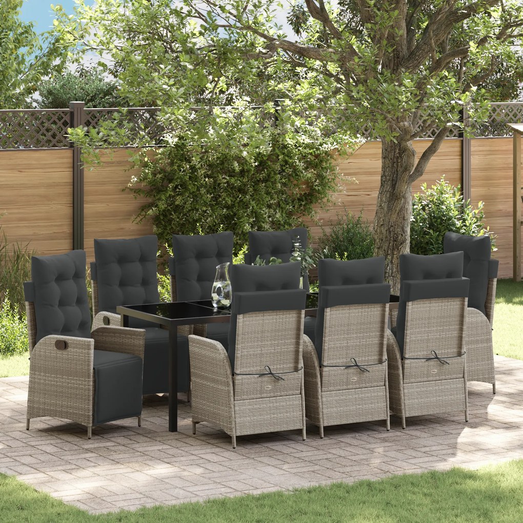 vidaXL Conjunto de Jantar de Jardim 9 Peças Cinza Claro Rattan PE