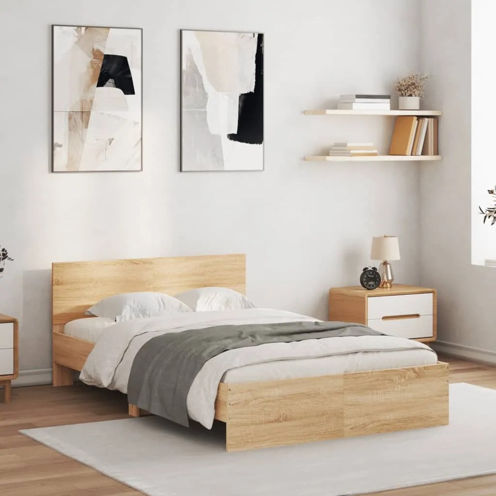 vidaXL Estrutura de cama com cabeceira 120x190 cm carvalho sonoma