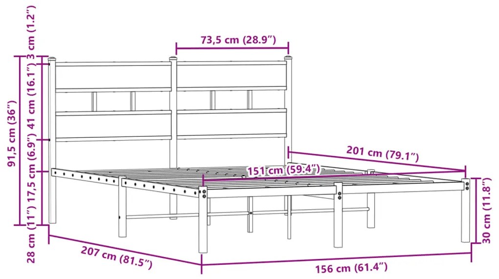 Cama sem colchão com cabeceira 150x200 cm carvalho castanho