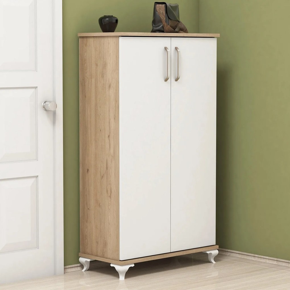 Sapateira Ari – Nogueira e Branco – 72x120x32,5 cm