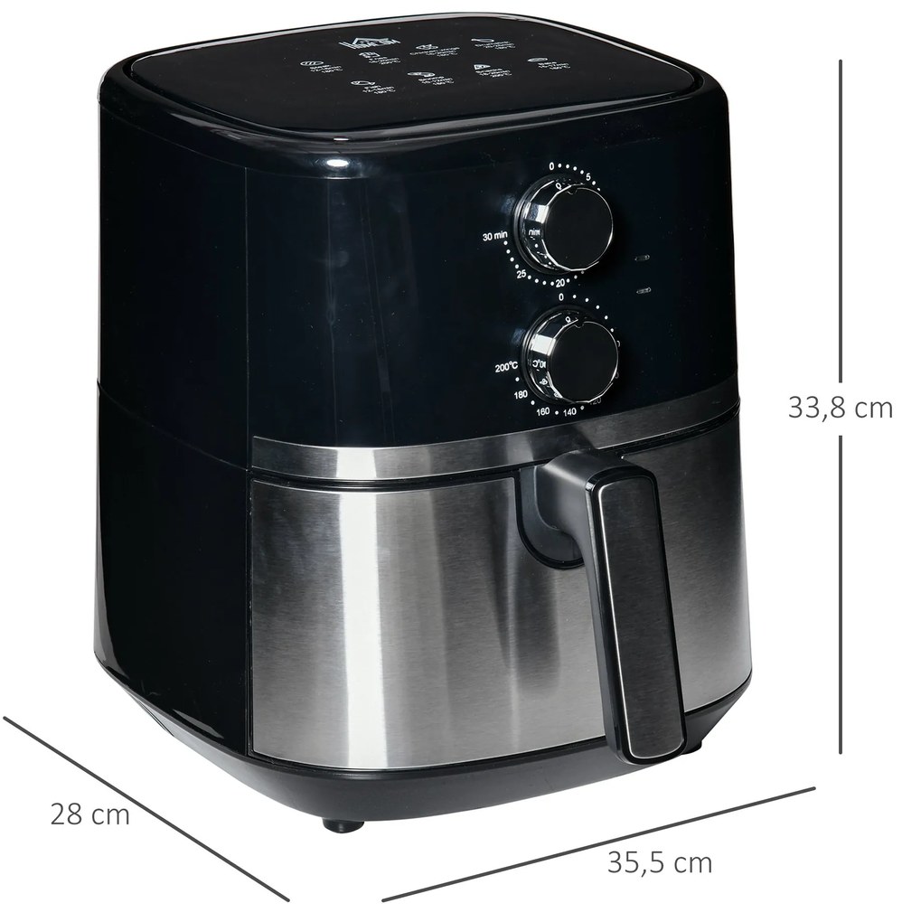 Fritadeira sem Óleo 4,5L Fritadeira de Ar Quente 1500W com 8 Programas Temporizador Temperatura Ajustável Desligamento Automático e Cesta