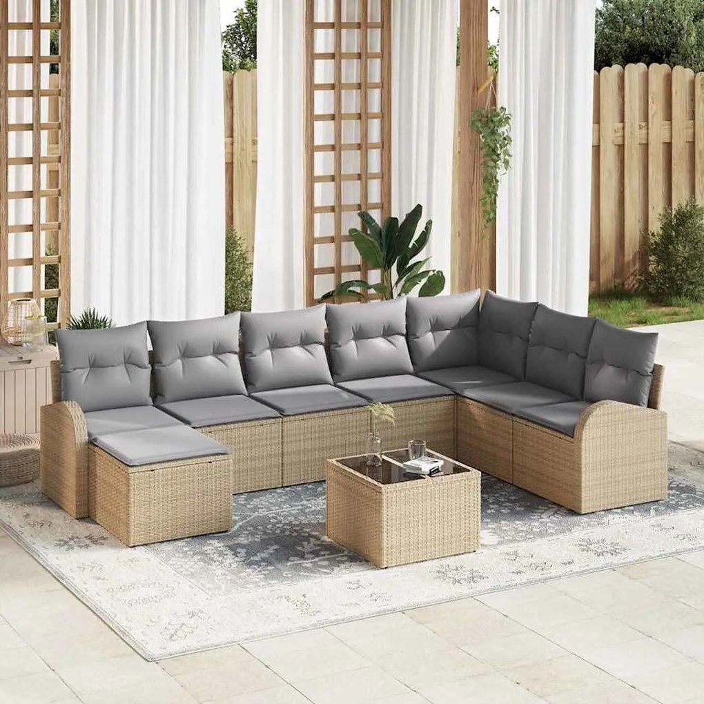 vidaXL Conjunto de Sofás de Jardim com 9 Peças e Almofadas Pretas em Rattan Sintético