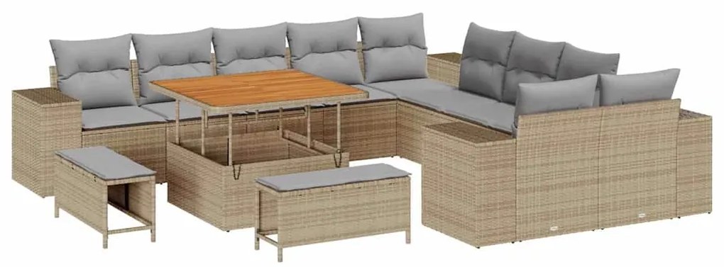 Conjunto de Sofá de Jardim vidaXL com Almofadas Bege Rattan Acácia