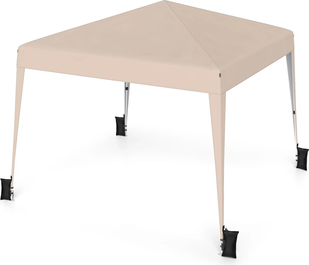 Tenda Dobrável para Exterior, 300 x 300 x 247-267 cm, Altura Regulável com 4 sacos pesos, Bege
