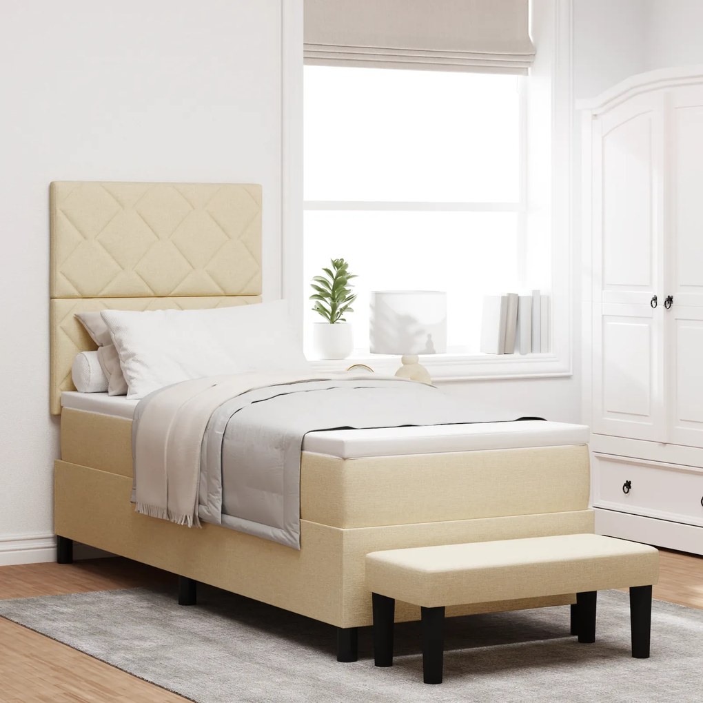 vidaXL Cama Box Spring com Colchão e Banco Creme 80x200 cm Tecido