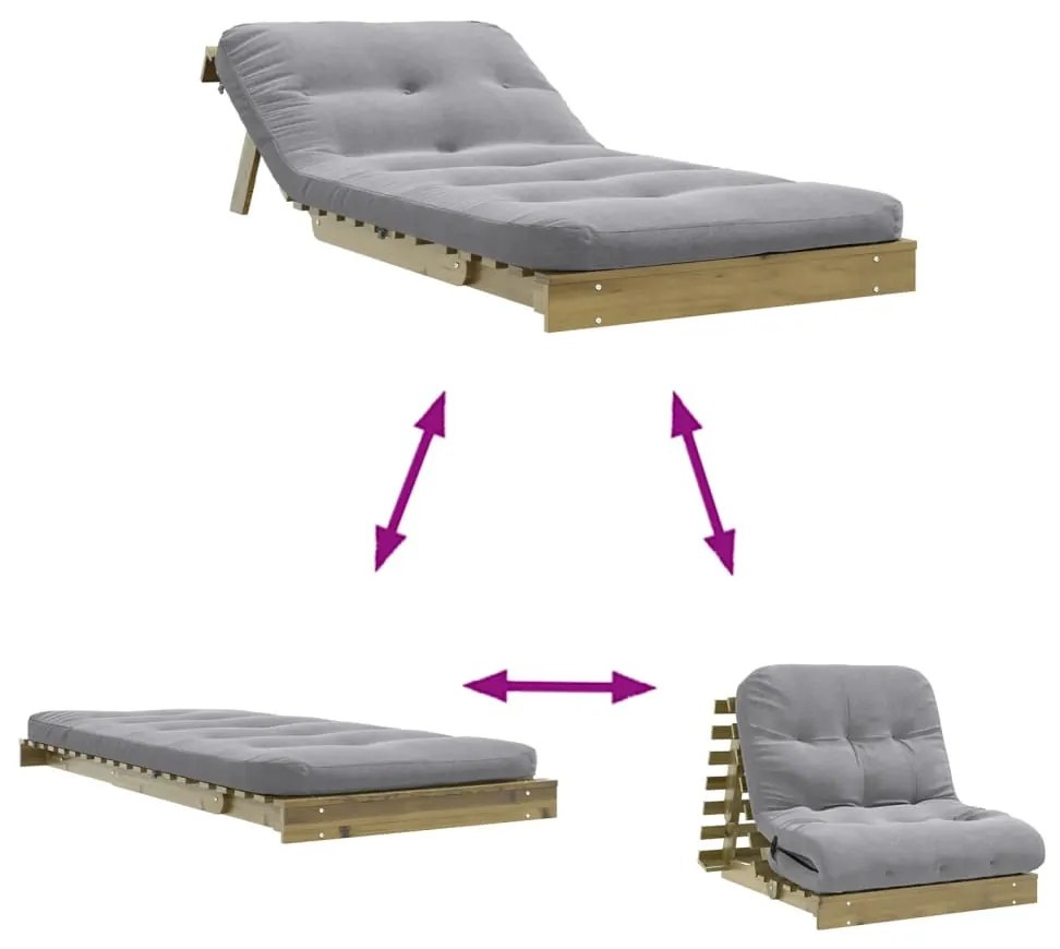 Sofá-cama futon c/ colchão 90x206x11cm madeira pinho impregnada