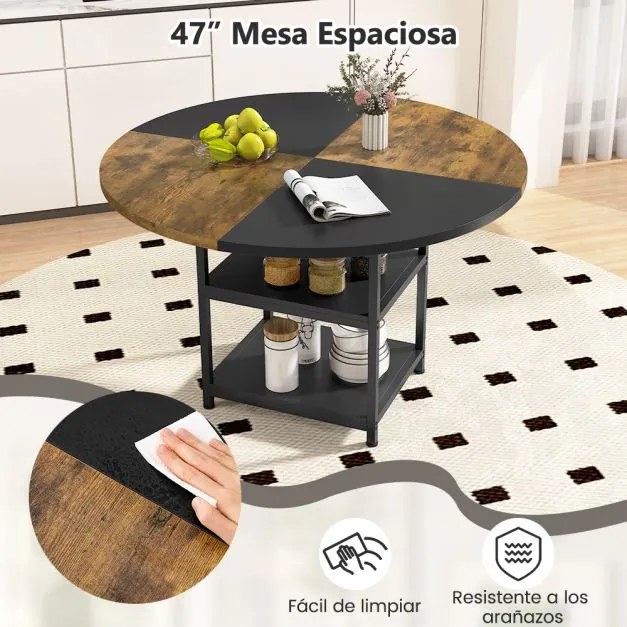 Mesa de jantar ou cozinha 119 cm para 4-6 pessoas de madeira (CADEIRAS NÃO INCLUIDAS) de com design bicolor 2 prateleiras de armazenamento e pernas pr