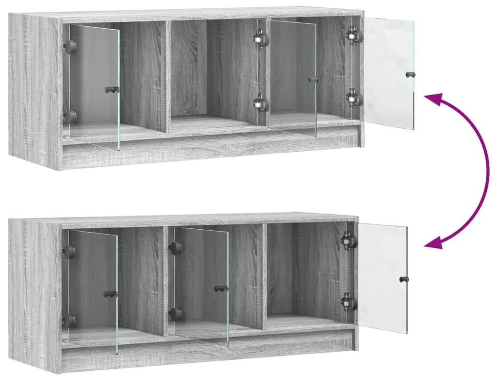 Móvel de TV c/ portas de vidro 102x37x42 cm cinza sonoma