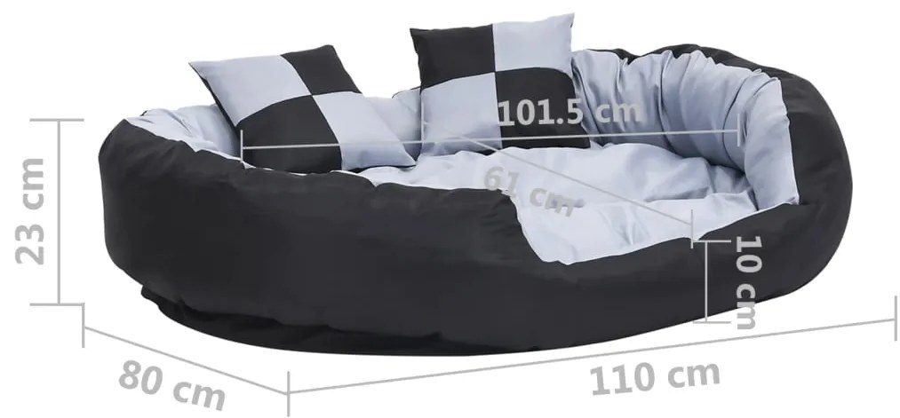 Almofadão p/ cães reversível e lavável 110x80x23 cm cinza/preto