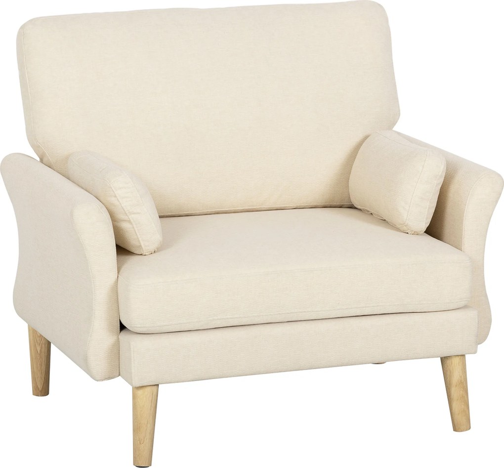 HOMCOM Poltrona Estofada em Veludo Poltrona de Destaque de Grandes Dimensões com Pés de Madeira Poltrona de Leitura Branco Creme | Aosom Portugal
