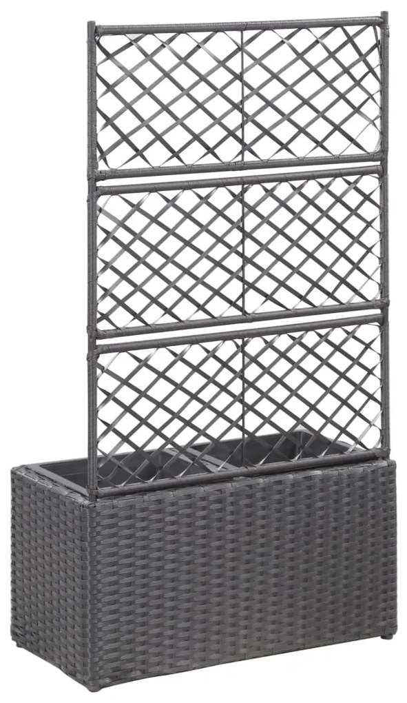 Floreira com treliça e 2 vasos 58x30x107 cm vime PE preto