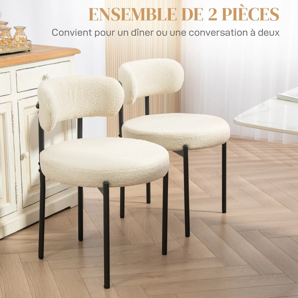 Conjunto de 2 cadeiras de sala de jantar com encosto em tecido e pés em aço, 51 x 51 x 76 cm, bege e preto