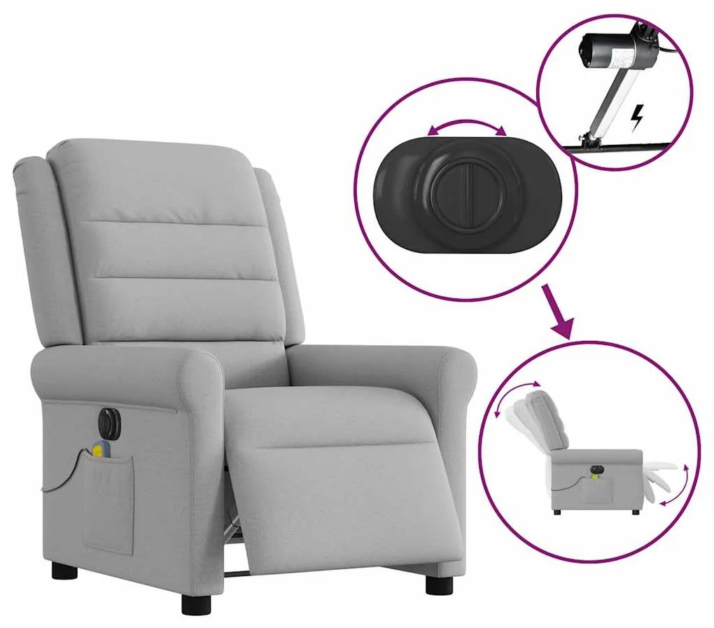 Poltrona massagens reclinável elétrica tecido cinzento-nublado