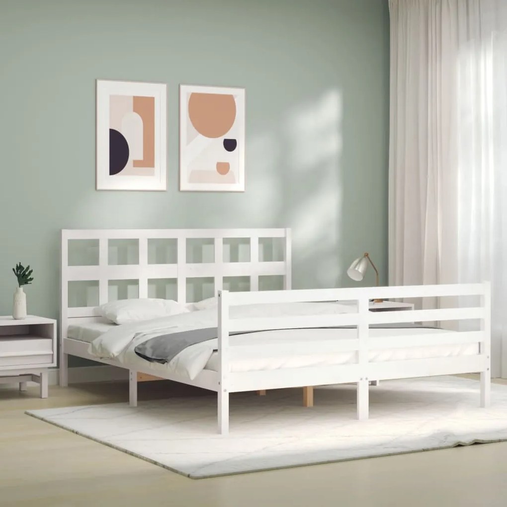 Estrutura de cama King Size com cabeceira madeira maciça branco