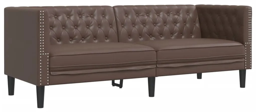 3 pcs conjunto de sofás chesterfield couro artificial castanho