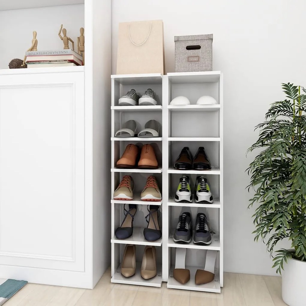 vidaXL Armários para sapatos 2 pcs 27,5x27x102 cm branco brilhante