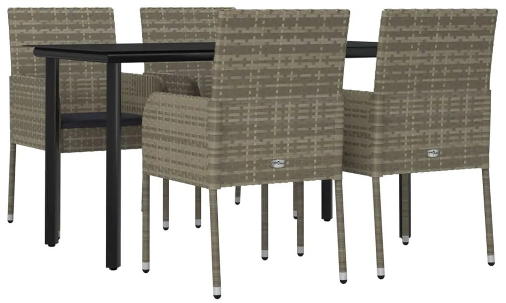 5 pcs conjunto jantar jardim c/ almofadões vime PE preto/cinza