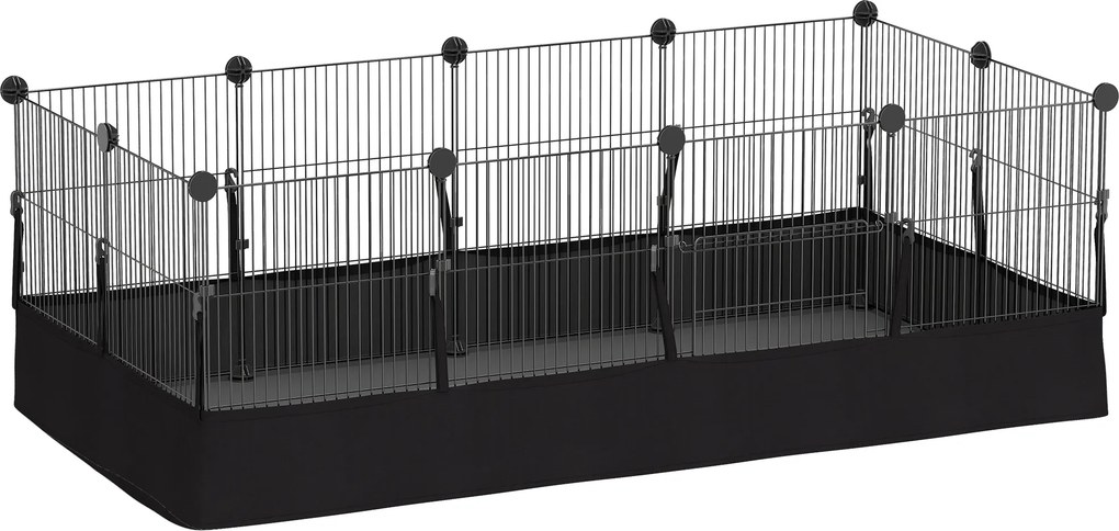 PawHut Cerca Metálica para Animais de 12 Painéis DIY Tapete Impermeável Parque para Porquinhos-da-Índia Ouriços 120x60x40 cm Preto | Aosom Portugal