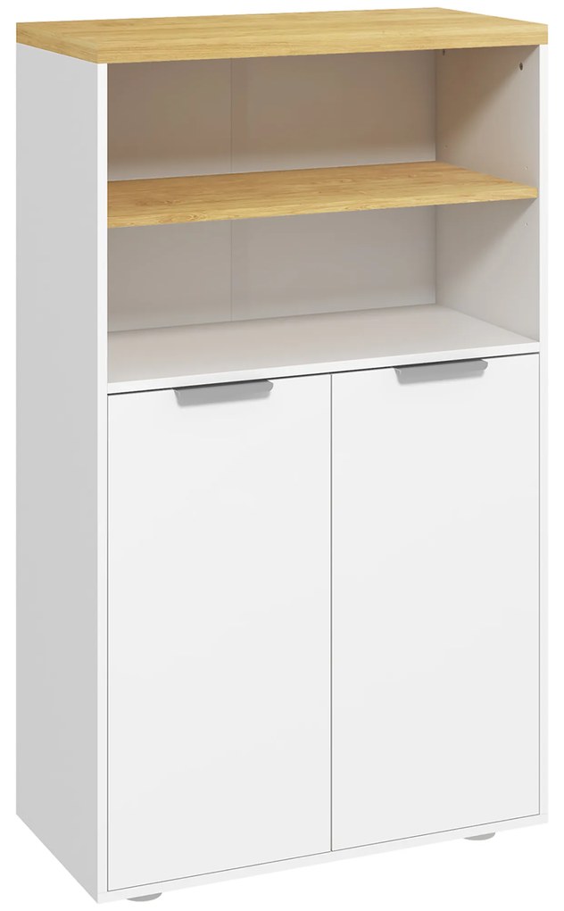 Kleankin Móvel de Arrumação para Casa de Banho com 2 Portas e 2 Compartimentos Abertos 60x30x102 cm Branco | Aosom Portugal