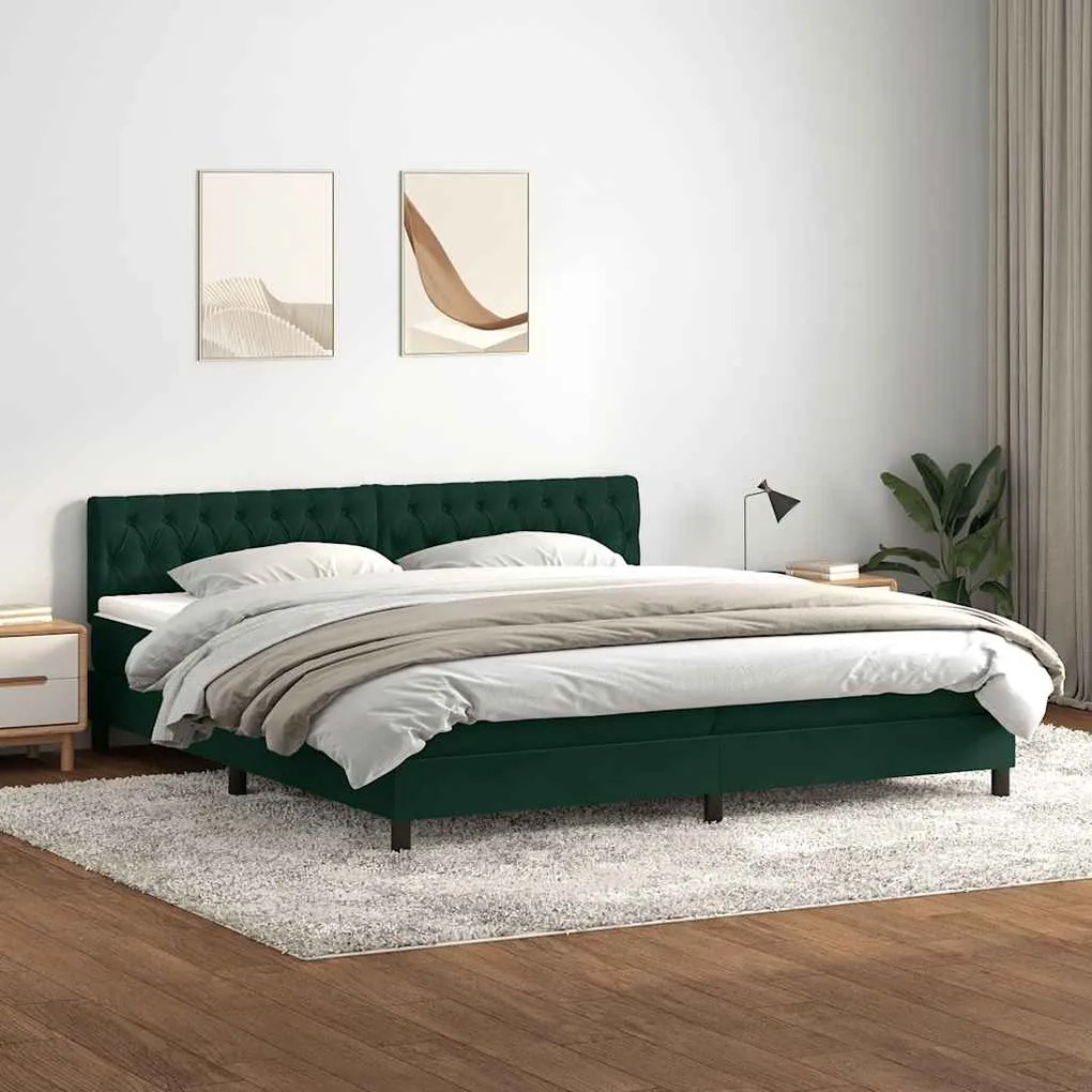 vidaXL Cama com molas/colchão 180x220 cm veludo verde-escuro