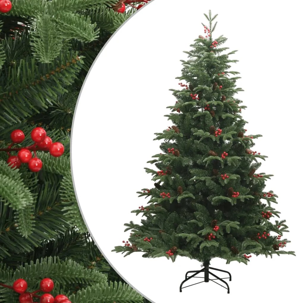 vidaXL Árvore de Natal artificial articulada c/ pinhas e bagas 210 cm