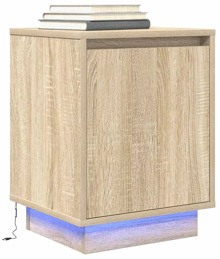 Mesas cabeceira c/ luzes LED 2 pcs 38x34x50cm carvalho sonoma