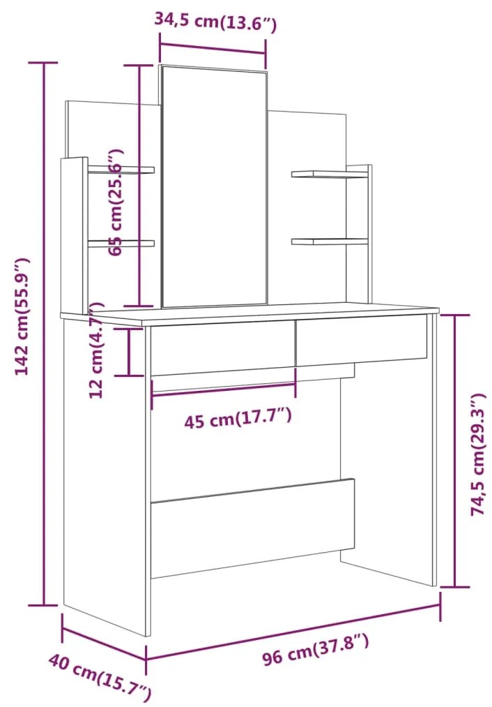 Toucador Lupa com Espelho e Prateleiras - Carvalho - Design Moderno