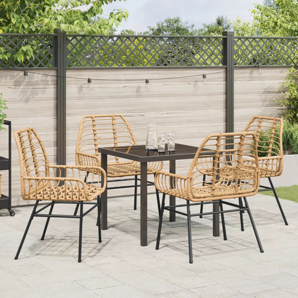 Conjunto de Jantar de Jardim 5 Peças Castanho Vime PE