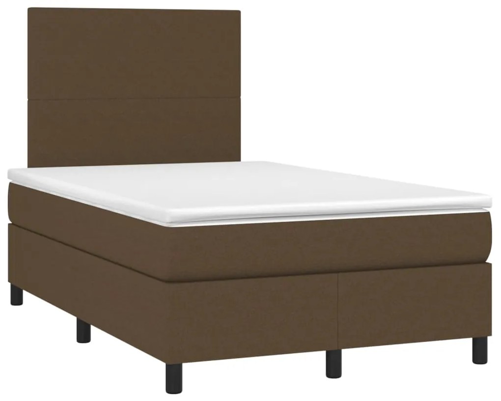 Cama box spring c/ colchão/LED 120x200cm tecido castanho-escuro