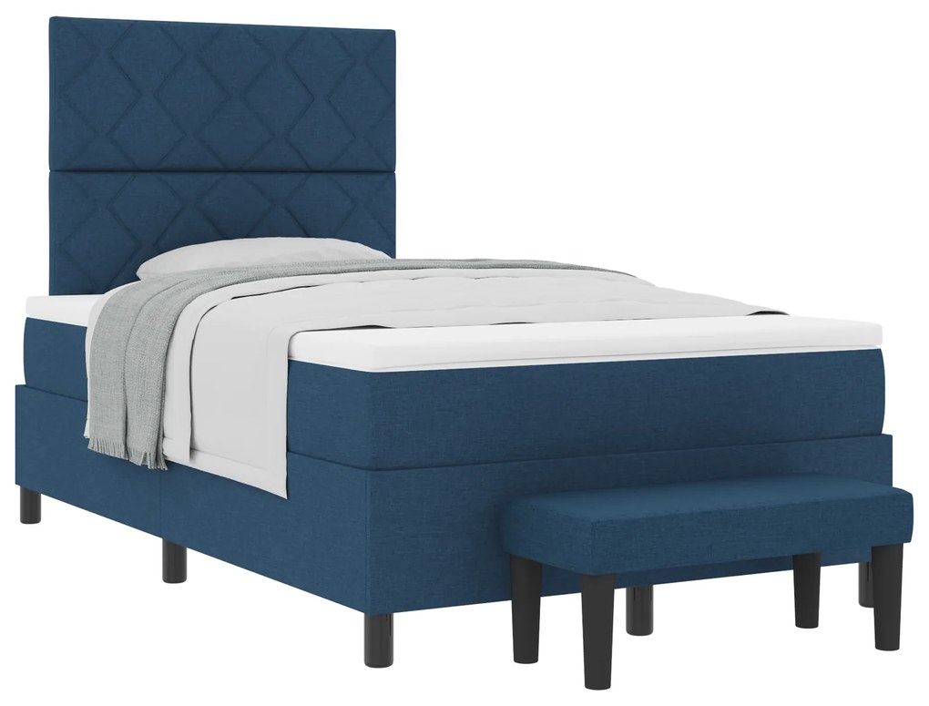 Cama Box Spring com Colchão & Banco Azul 120x200 cm Tecido