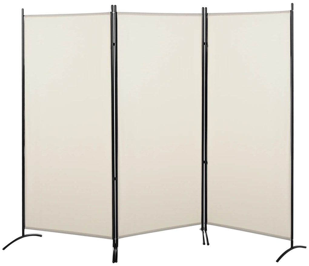 HOMCOM Biombo de 3 Paineis Separador de Ambientes Dobrável Biombo de Privacidade com 6 Pés de Metal 253x50x182 cm Bege