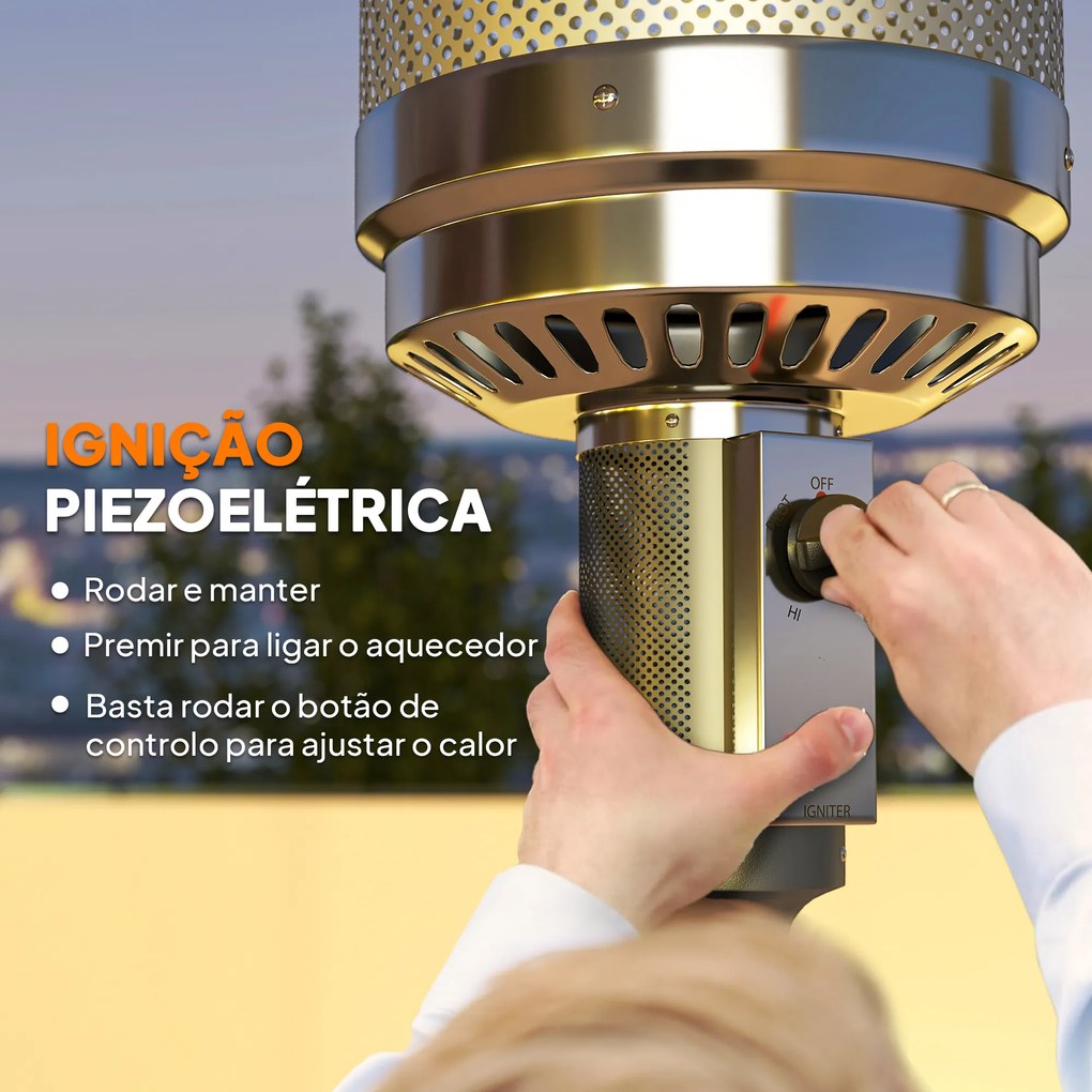 Aquecedor a Gás 13 KW com Temperatura Ajustável Proteção Contra Tombos Ignição Piezoelétrica e Rodas 82x82x222 cm Cinzento