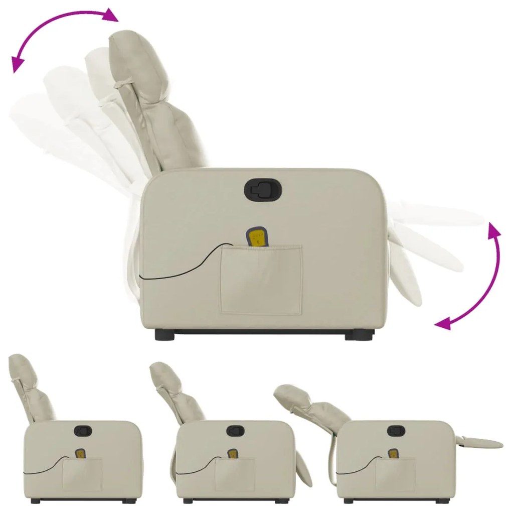 Poltrona reclinável de massagens couro artificial cor creme