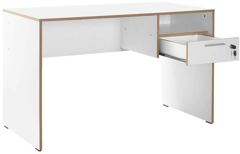 Secretária "Simple" com Gaveta - 120 x 75 x 60 cm - Branco e Carvalho