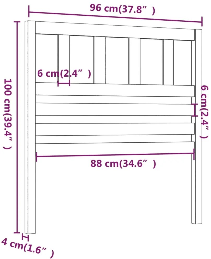 Cabeceira de cama 96x4x100 cm pinho maciço cinzento