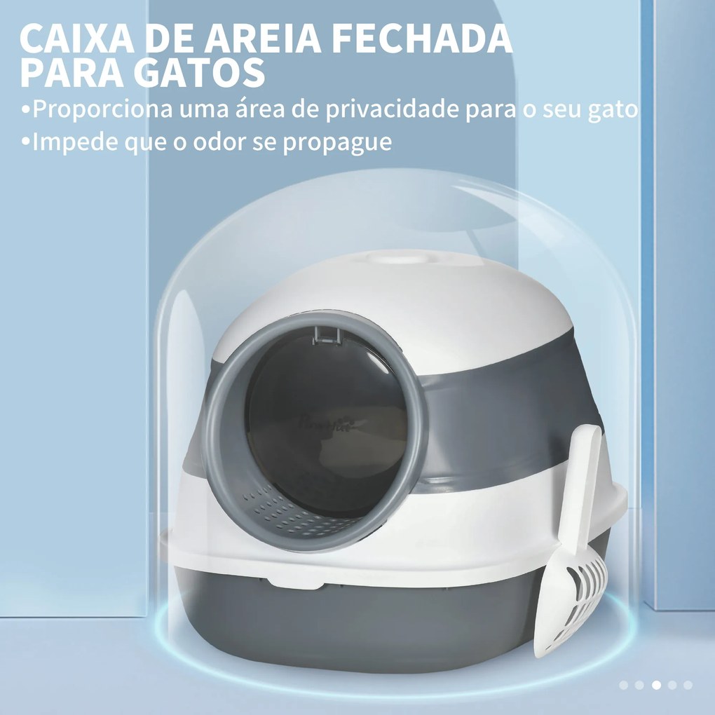 Caixa de Areia para Gatos Dobrável Fechada com Pá 52x41x38 cm Branco e Cinza