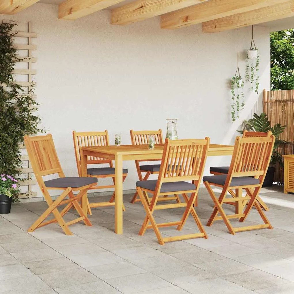 Cadeiras de Jardim Dobráveis vidaXL com Almofada Cinza 6pcs de Madeira