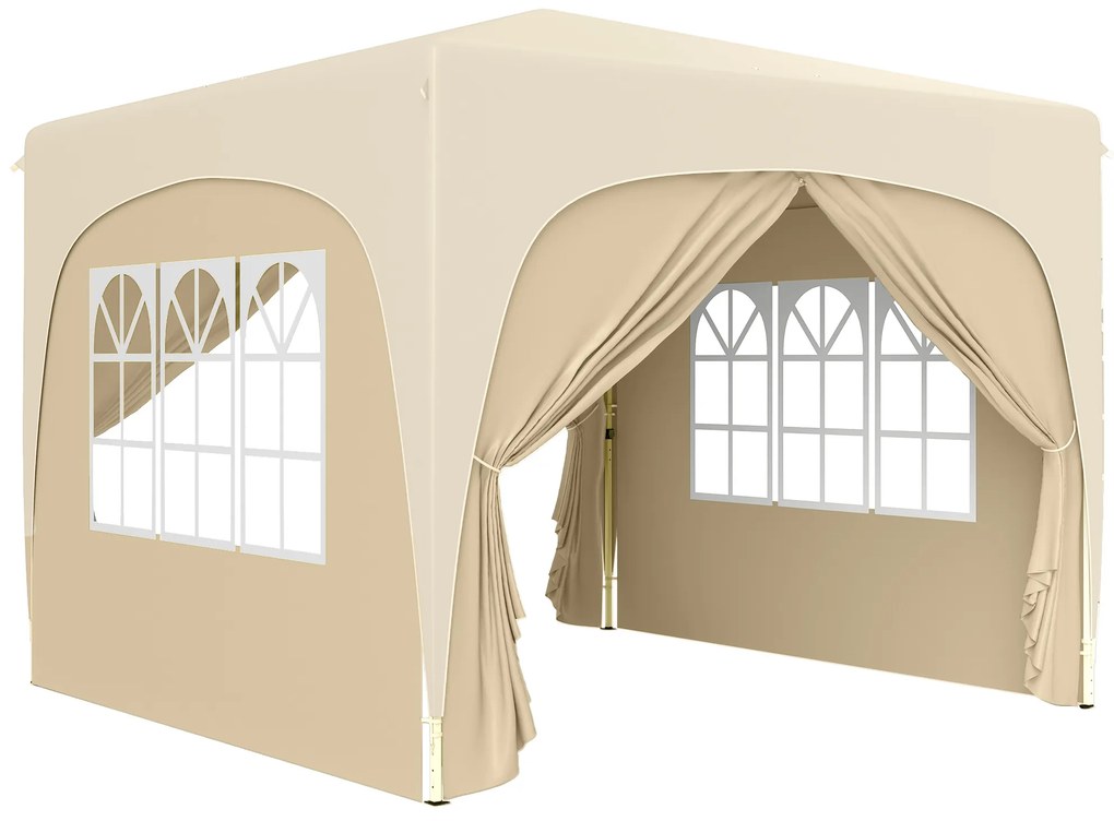 Outsunny Tenda Dobrável 3x3 m Tenda de Jardim para Festas e Eventos com Painéis Laterais UPF50+ Altura Ajustável e Bolsa de Transporte Areia | AOSOM Portugal