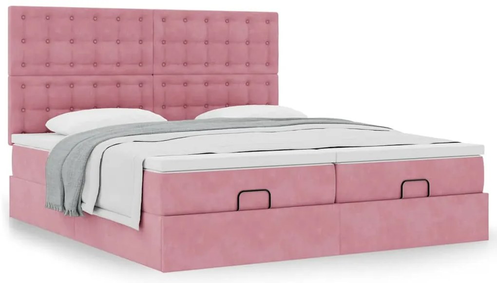 Estrutura de cama otomana com colchões 180x200 cm veludo rosa