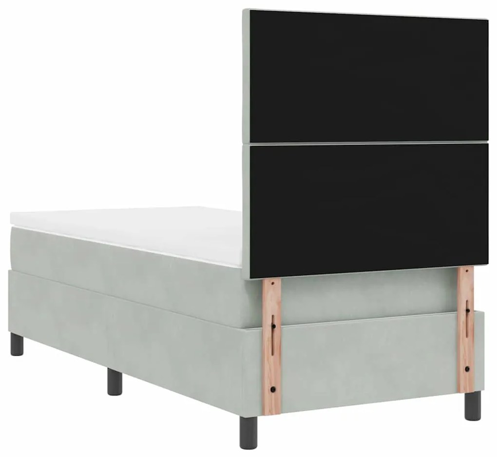 Cama Box com Colchão e Luz LED Cinza Claro 90x200 cm Veludo