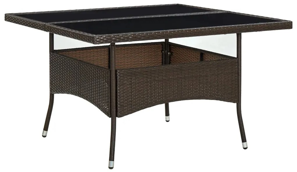 310556 vidaXL Mesa de jantar para exterior vime PE e vidro castanho