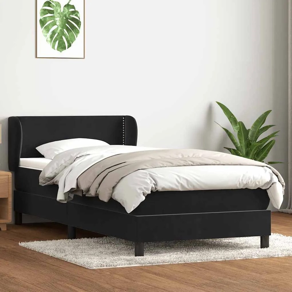 vidaXL Cama com molas/colchão 90x220 cm veludo preto