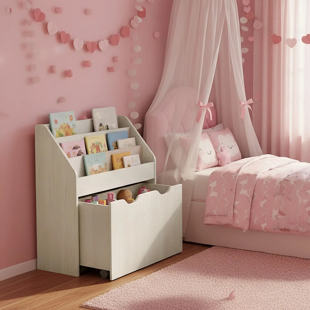 Estante infantil, estante para brinquedos com 3 níveis com rodas 29,5 x 62,5 x 70,2 cm bege aveia