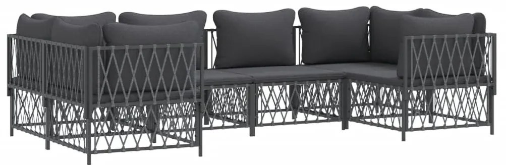 6 pcs conjunto lounge de jardim com almofadões aço antracite